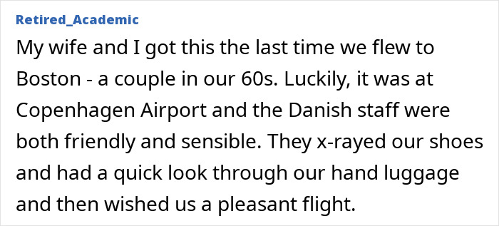 Text narrative describing an experience with 'SSSS' code on a flight to Boston, highlighting a smooth airport security check. Text narrative describing an experience with 'SSSS' code on a flight to Boston, highlighting a smooth airport security check.