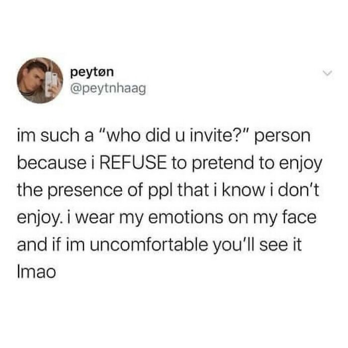 Relatable anti-social meme about not enjoying others' presence and showing discomfort openly.