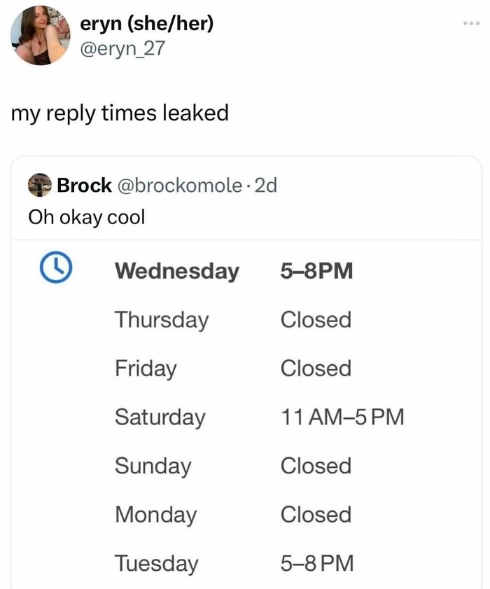 Person sharing humorous anti-social meme showing limited availability for replies.