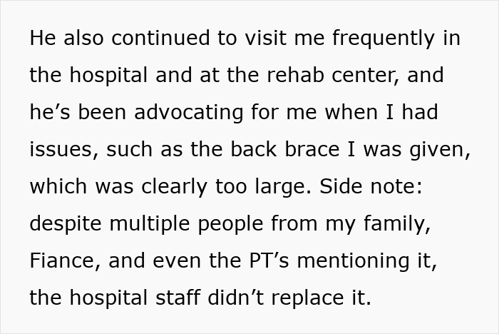 Patient frustrated bearing physical consequences of an accident caused by her fiancé during hospital and rehab care. Patient frustrated bearing physical consequences of an accident caused by her fiancé during hospital and rehab care.