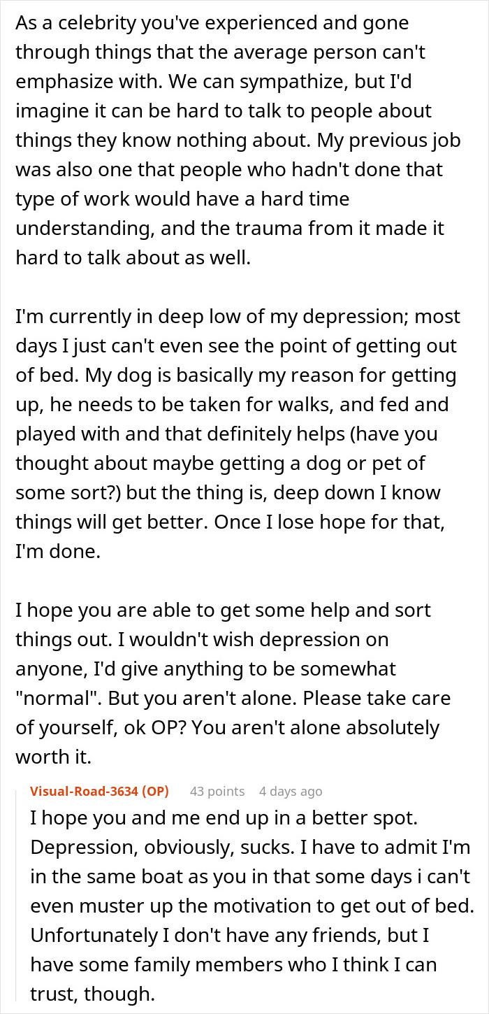 Anonymous celebrity confesses online about being tired and disillusioned with life in heartfelt text post.