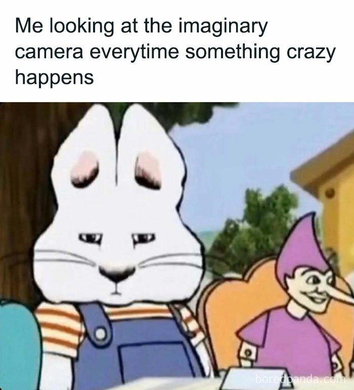 Cartoon rabbit with a skeptical look, showcasing men memes humor.
