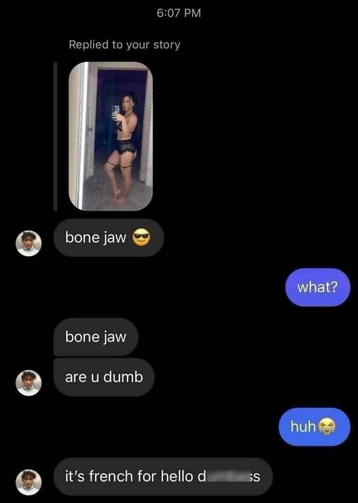 Confidently incorrect message in a chat about misunderstood French phrase.