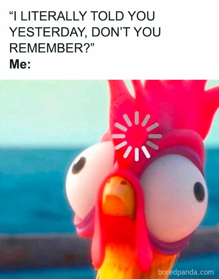 A confused chicken meme with loading icon, perfect for sharing with friends.