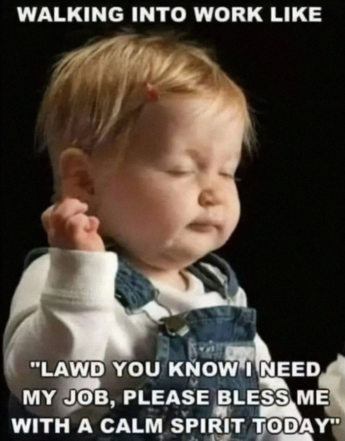 Baby meditating humorously represents relatable work memes stress relief tactics.