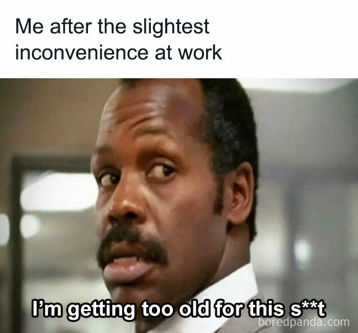 Man looking annoyed with text about work inconvenience; funny relatable work meme.