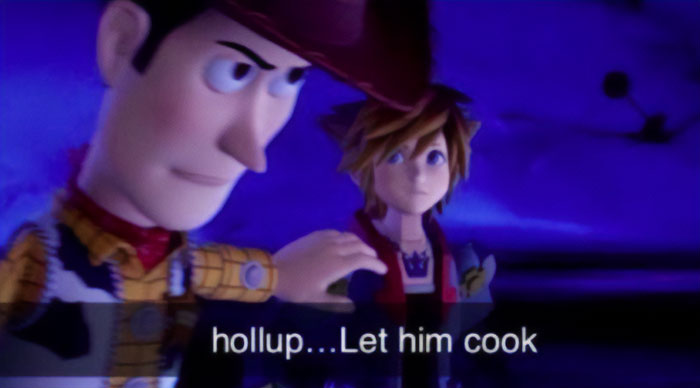 Animated characters with subtitle "hollup...Let him cook" representing Gen Z slang.