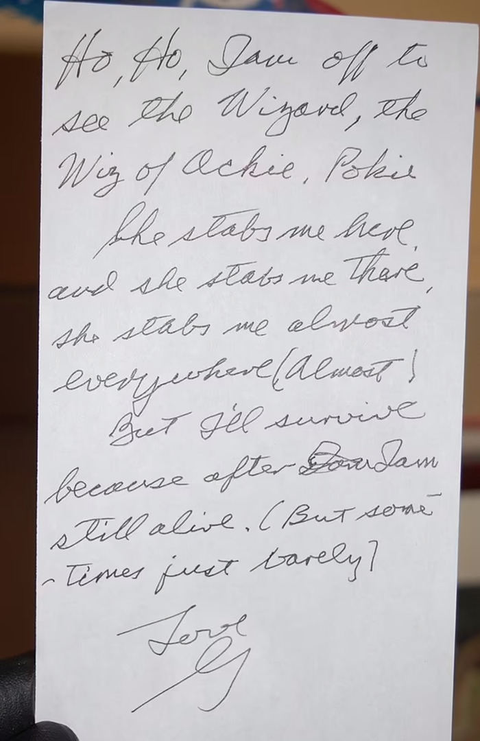 Gene Hackman's handwritten note to wife Betsy, featuring personal reflections in cursive writing.