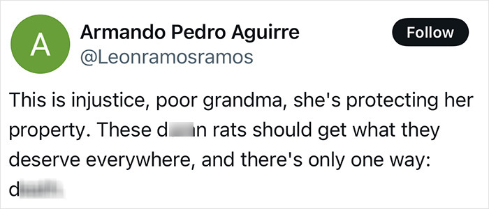 Tweet supporting grandma's vigilant action against squatters, emphasizing justice and property protection. Tweet supporting grandma's vigilant action against squatters, emphasizing justice and property protection.