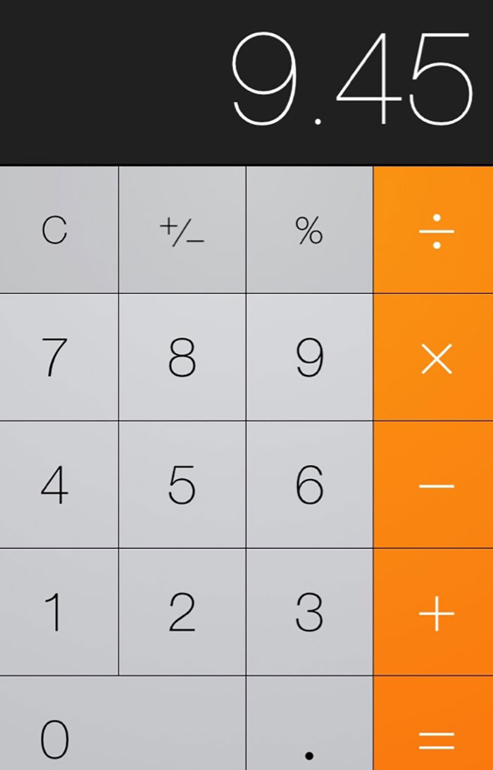 Calculator showing 9.45 after unexpected input, illustrating a worse day moment.