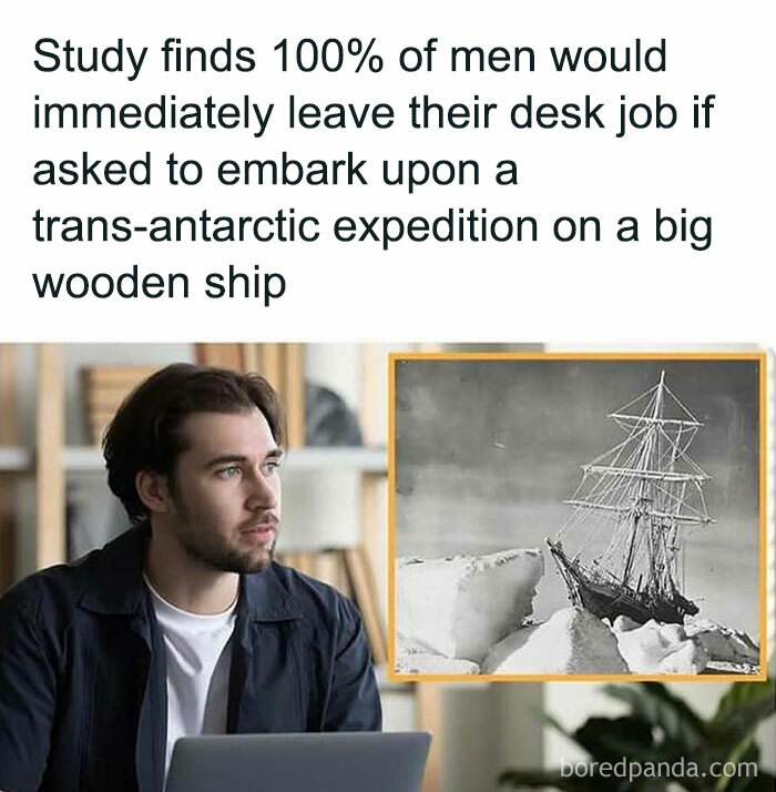 Man looking thoughtfully at computer screen with historical ship photo, reflecting on history class memes.