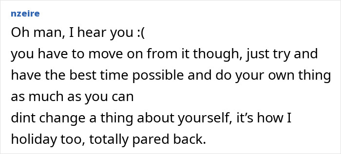 Comment consoling an insecure mom about family vacation worries.