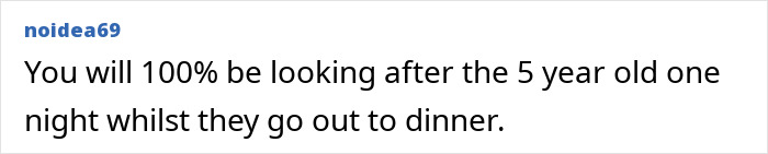 Text from a comment discussing a family vacation scenario involving childcare.