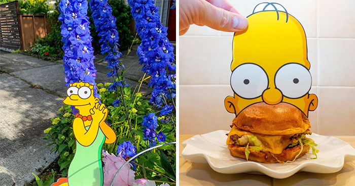 Street Artist Uses Paper Cutouts Of The Simpsons To Interact With The World Around Them (15 Pics)
