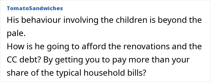 Reddit user comments on a husband's behavior amidst mortgage and holiday expenses.