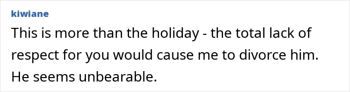 User comment reacts to couple's mortgage issue and husband's holiday plans.