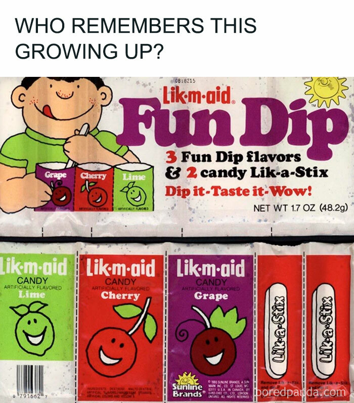 Fun Dip packet with grape, cherry, and lime flavors, a nostalgic treat for those familiar with floppy disks.