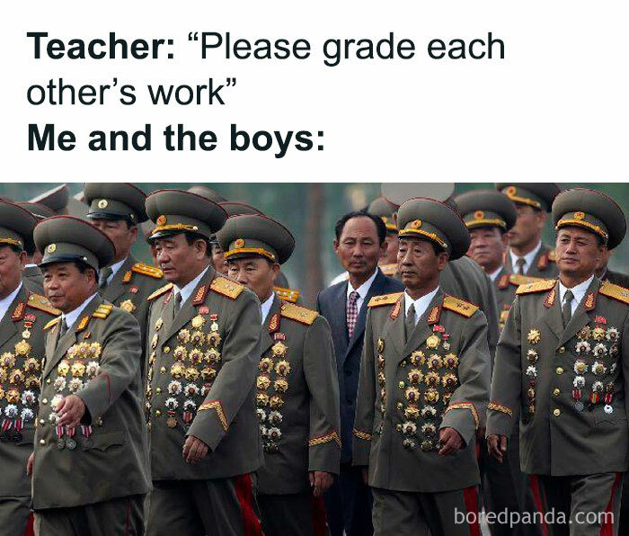 Group of uniformed men with medals illustrating sarcasm in a humorous meme context.