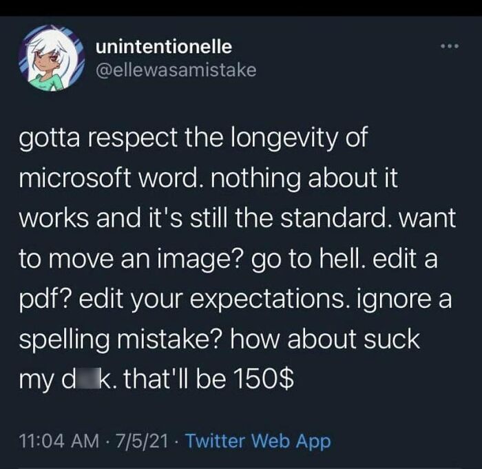 Tweet humorously mocking Microsoft Word's funny struggles with sarcasm.