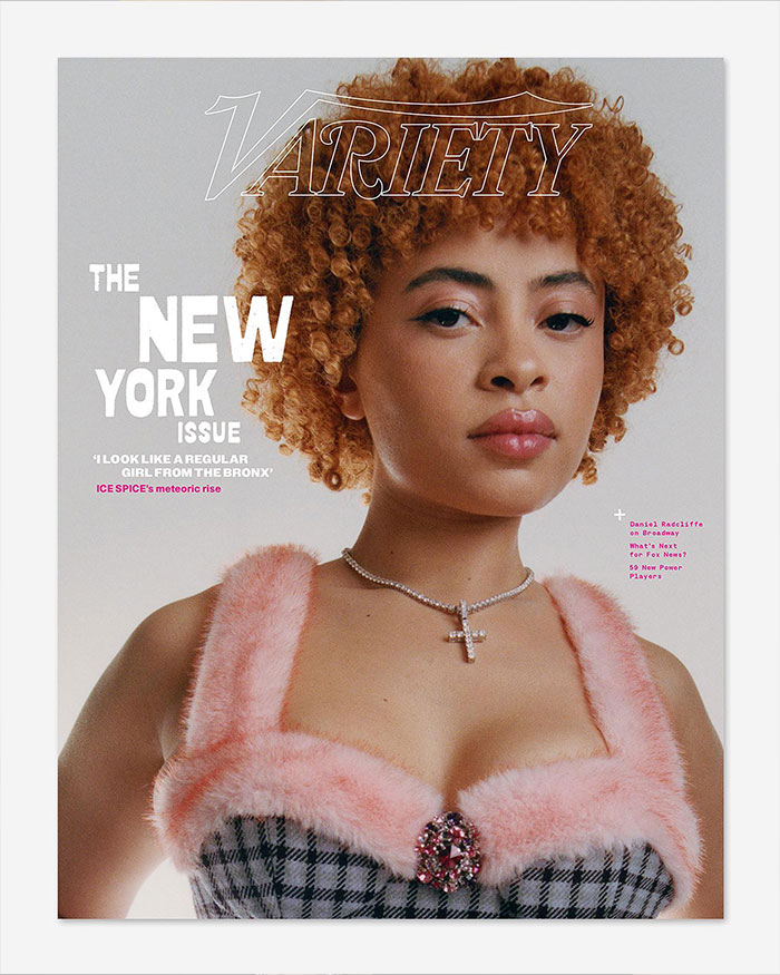 Ice Spice on Variety cover, embodying the Bronx style, related to Ice Spice's Bronx upbringing and musical success.