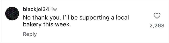 Comment criticizing Crumbl's Kardashian cookies, preferring local bakery support. Comment criticizing Crumbl's Kardashian cookies, preferring local bakery support.