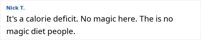 Screenshot of a comment by Nick T. discussing calorie deficit in relation to the Switch-On Diet and fat loss.