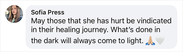 Comment discussing the impact of an influencer's actions exposed in a documentary, including themes of justice and healing.