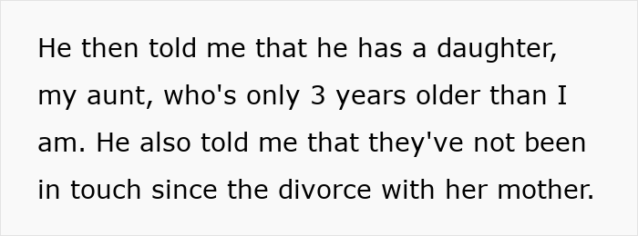 Text excerpt about discovering a long-lost grandfather&rsquo;s family and inheritance details after a divorce.