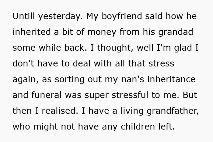 Text about discovering a living grandfather and concerns around inheritance and handling a long-lost grandfather&rsquo;s estate.
