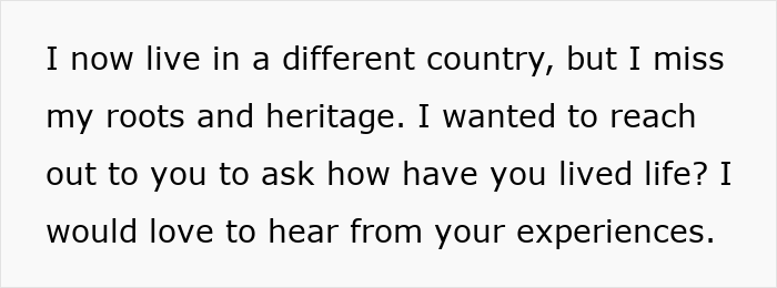Text excerpt about missing roots and heritage while living in a different country, reflecting on long-lost grandfather and inheritance.