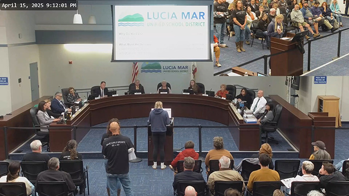 School board meeting with board chair, reacting to testimony regarding a trans locker room.