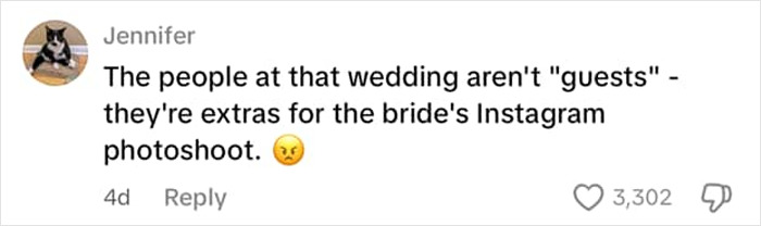 Screenshot of a social media comment debating if a guest's dress was definitely wrong for a wedding.