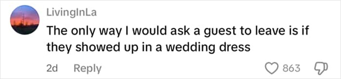 Screenshot of a social media comment discussing inappropriate guest attire at a wedding, sparking mass debate.