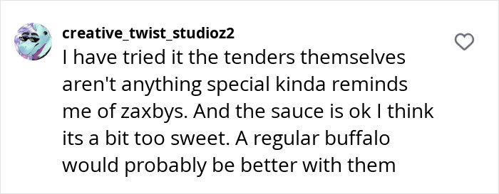 Comment discussing McDonald's chicken strips, mentioning taste and sauce preferences.