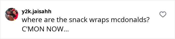 Comment expressing nostalgia for McDonald's snack wraps amidst chicken strips return.