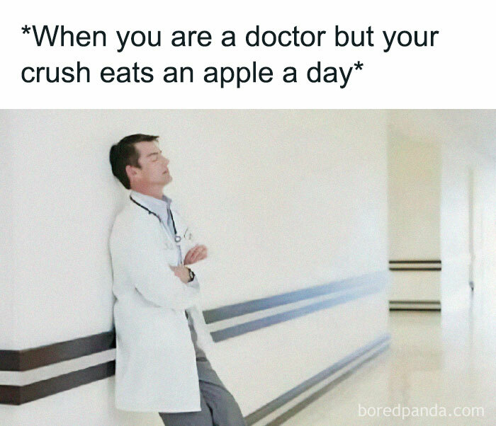 Doctor in hallway contemplating, illustrating a humorous meme about medical school challenges.