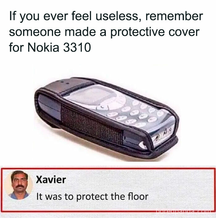 Nokia 3310 meme with protective cover joke from Millennial Misery Instagram.