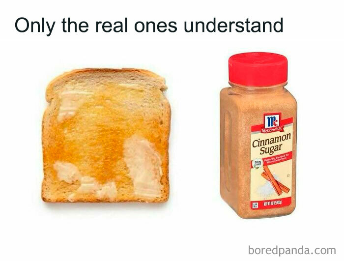Millennial Misery meme with toast and cinnamon sugar, captioned "Only the real ones understand."
