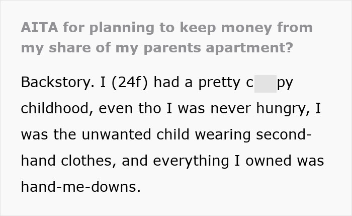 Text excerpt discussing keeping money from parents' apartment share.