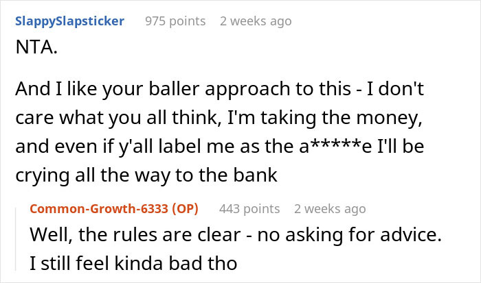 Reddit discussion about keeping money from a share of parents&rsquo; apartment inheritance.