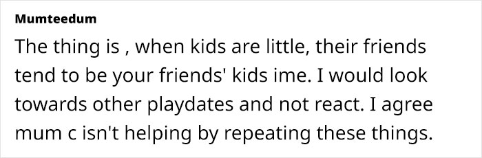Text exchange about moms excluding others from play dates, discussing children's friendships.