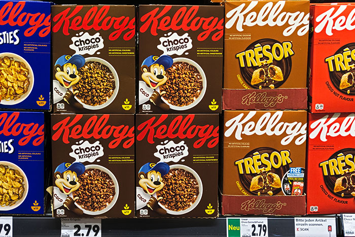 Cereal boxes on a supermarket shelf, highlighting potential marketing lies used to sell products.