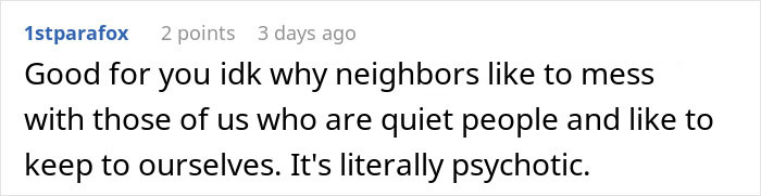 Text comment about neighbor conflicts and personal space issues.