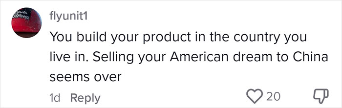 Comment discussing impact of tariffs on small business owners in the US.