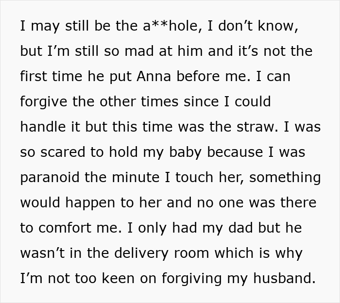 Text about husband choosing female friend over child's birth, leaving wife upset and unsupported.