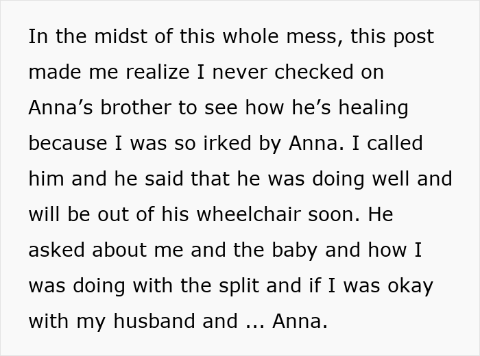 Text reveals husband's choice of female friend over child's birth, wife reflects on split.