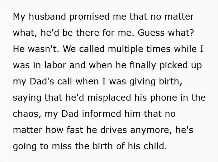 Husband absent during child's birth, wife's message reveals.