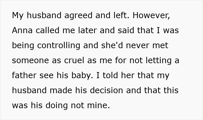 Text screenshot about a husband choosing his female friend over the birth of his child.