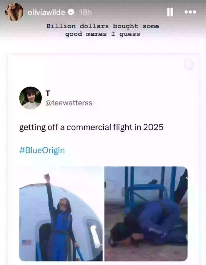 Satirical meme humorously mocking public reactions to Katy Perry's Blue Origin flight. Satirical meme humorously mocking public reactions to Katy Perry's Blue Origin flight.