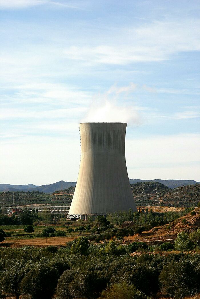 Cooling tower emitting steam at a power plant, illustrating an overlooked aspect of professional knowledge in energy sectors.
